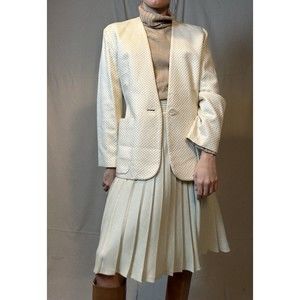 Vintage Perry Ellis Women's Beige Blazer Jacket, Size 8 Checkered
